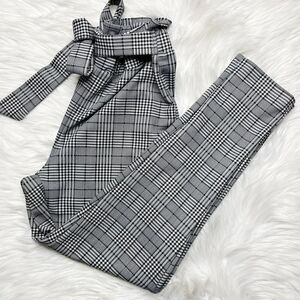 SHEIN High Rise Stretchy Plaid Pants Grey & White Size XS